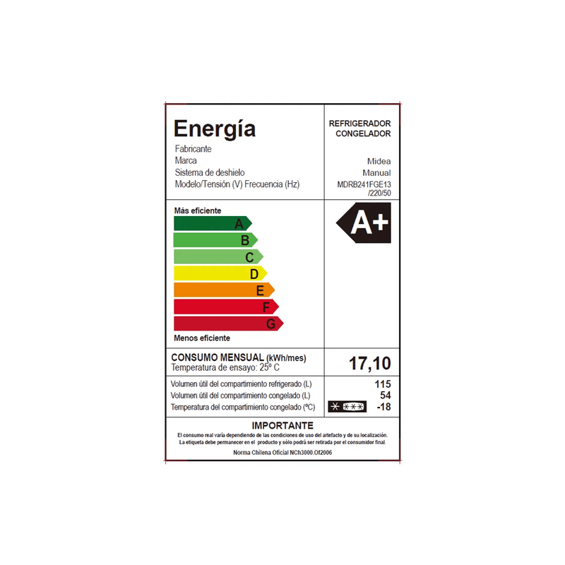 Refrigerador Bottom Freezer Frío Directo 169 Litros MDRB241FGE13